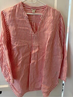 L.L. Bean Red & White Striped Cotton Tunic Top
